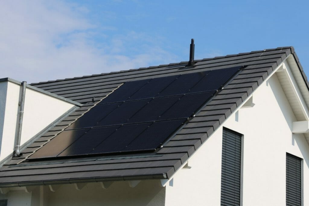 Solar panels on roof of residential house